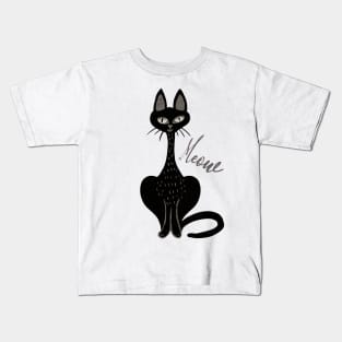 Cute Black Cat Meow Kids T-Shirt